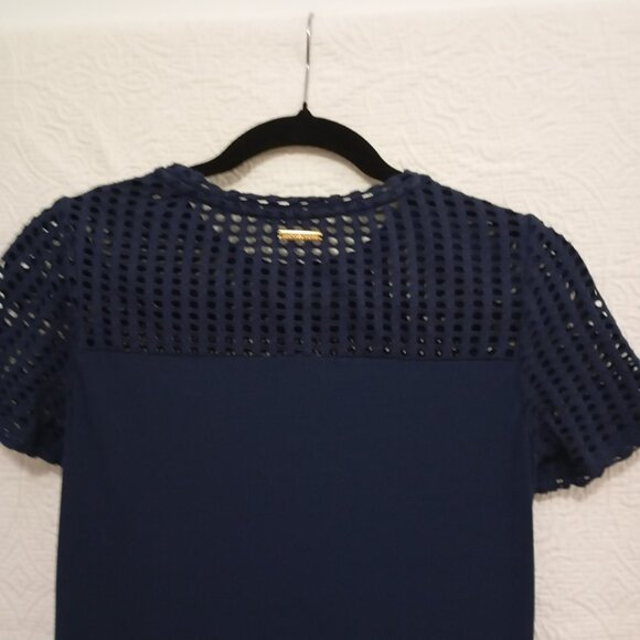 Michael Kors Womens XS Navy Dress With Mesh Yoke Short Sleeves Made In Vietnam - Picture 5 of 12